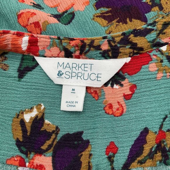 Market & Spruce Prat Henley Sleeveless Turquoise Gauzy Floral Blouse Med - Picture 6 of 8